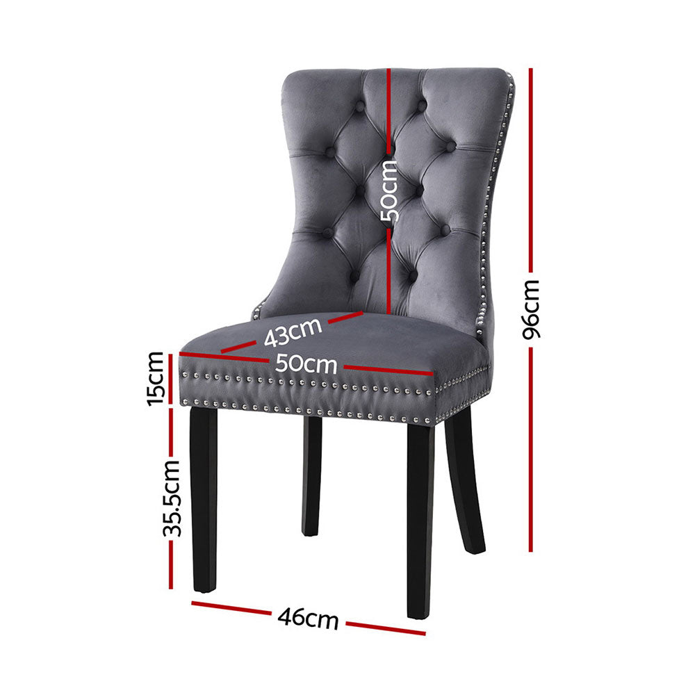 Set of 4 Tufted Velvet Dining Chairs - Grey - Homecoze