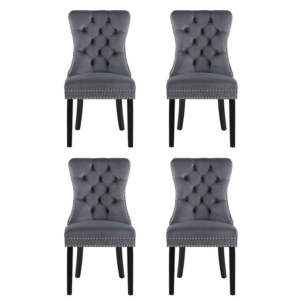 Set of 4 Tufted Velvet Dining Chairs - Grey - Homecoze