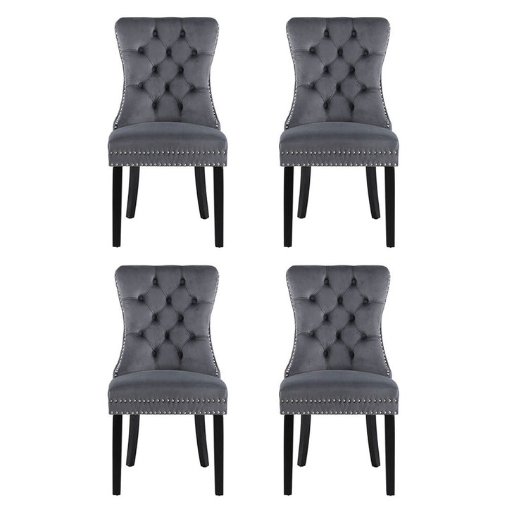 Set of 4 Tufted Velvet Dining Chairs - Grey - Homecoze
