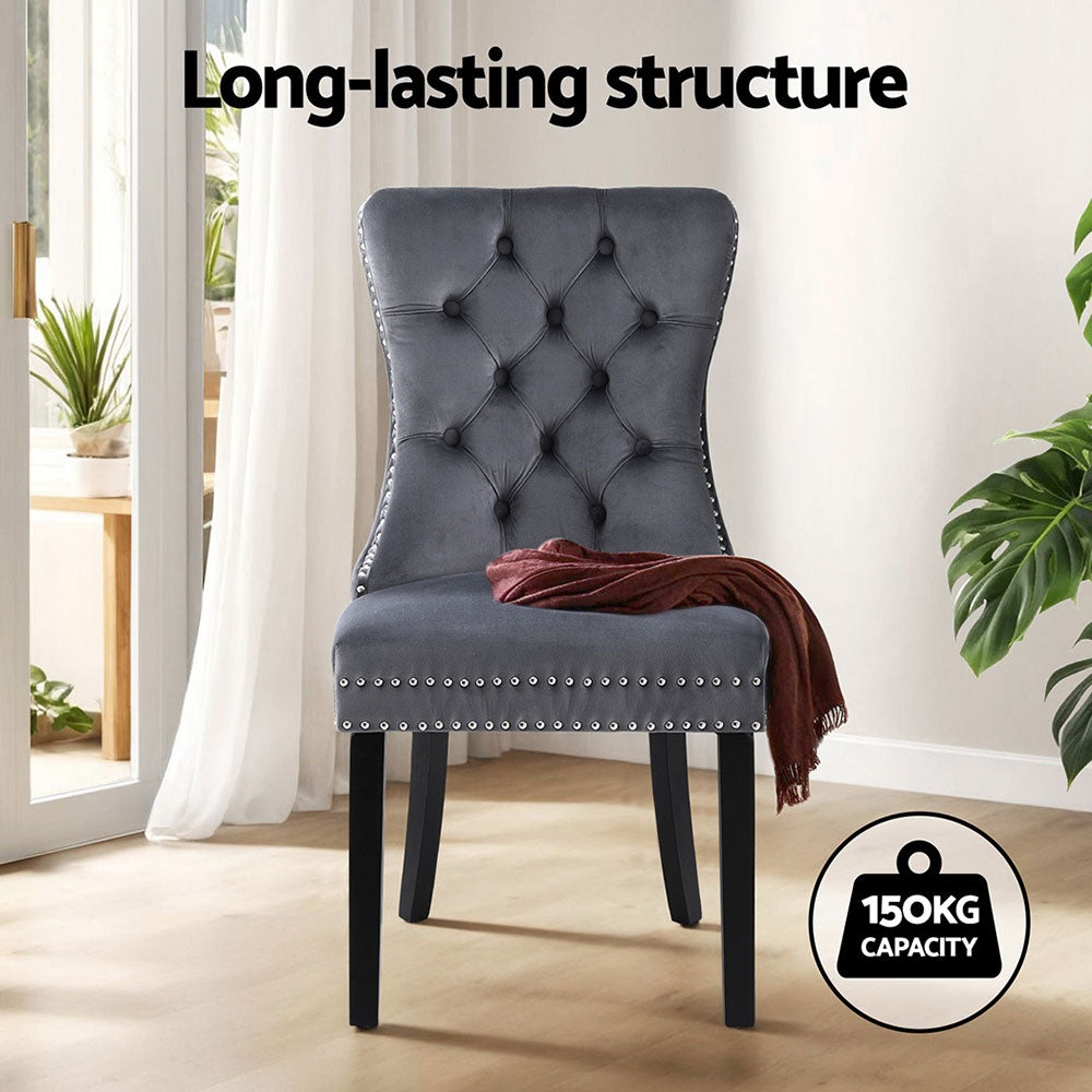 Set of 4 Tufted Velvet Dining Chairs - Grey - Homecoze