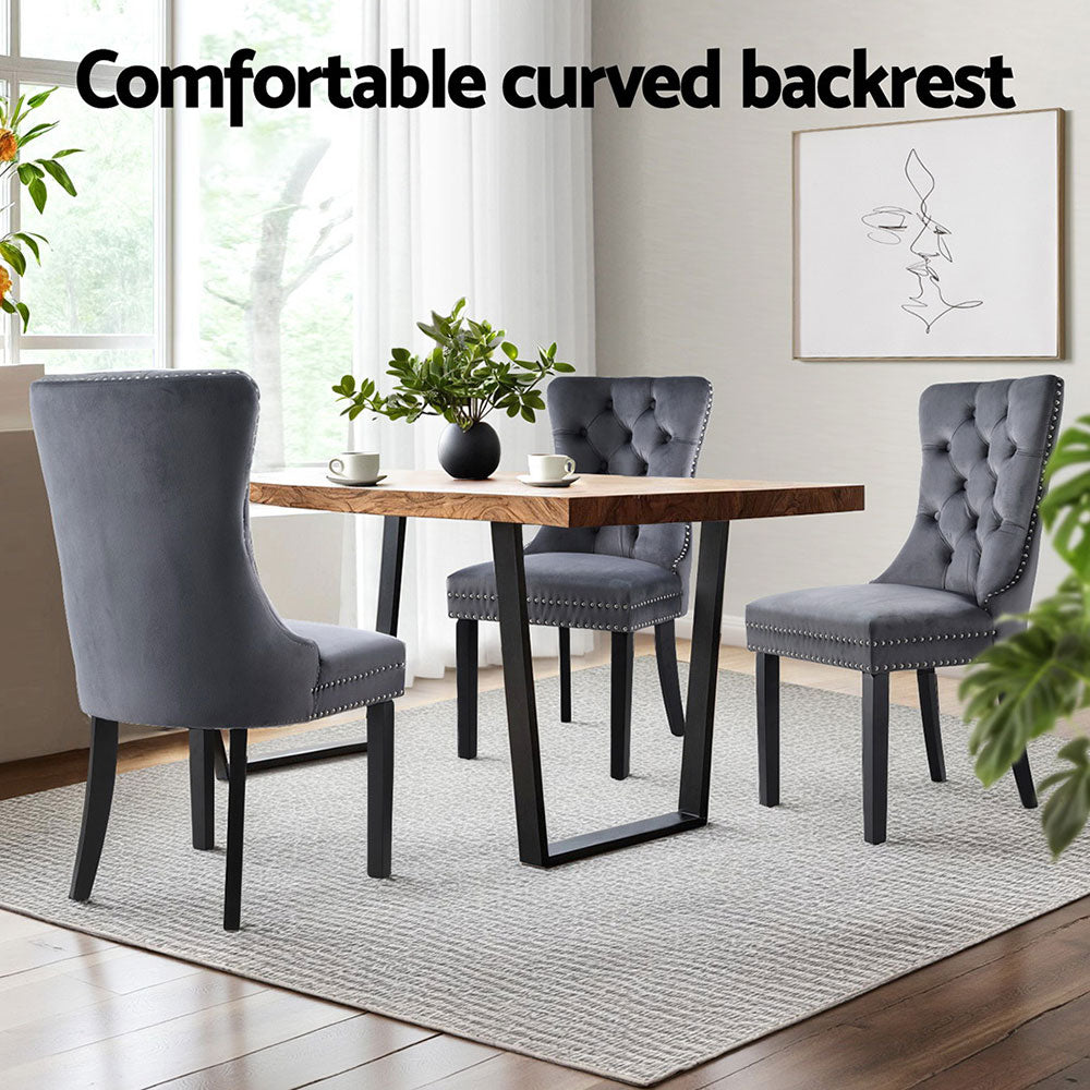 Set of 4 Tufted Velvet Dining Chairs - Grey - Homecoze