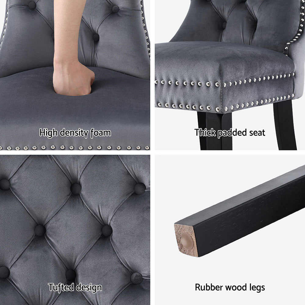Set of 4 Tufted Velvet Dining Chairs - Grey - Homecoze