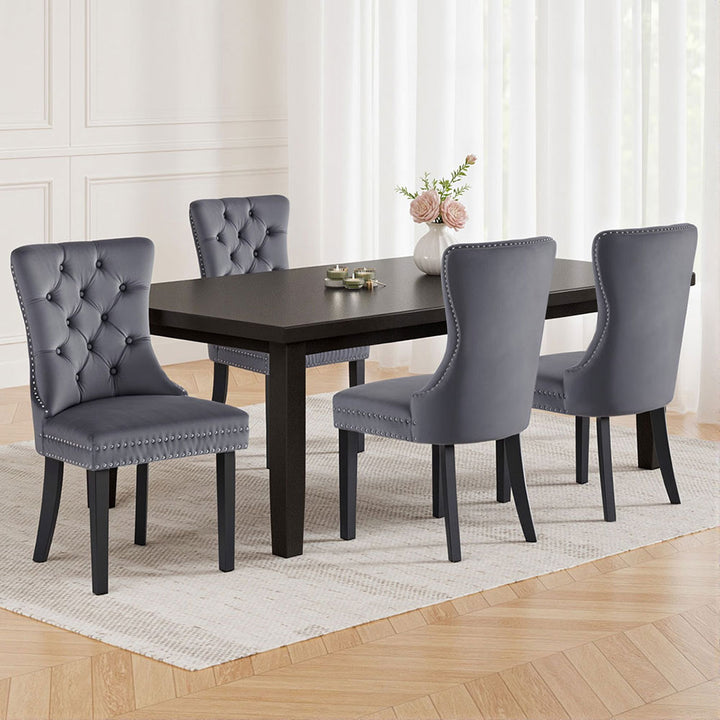 Set of 4 Tufted Velvet Dining Chairs - Grey - Homecoze