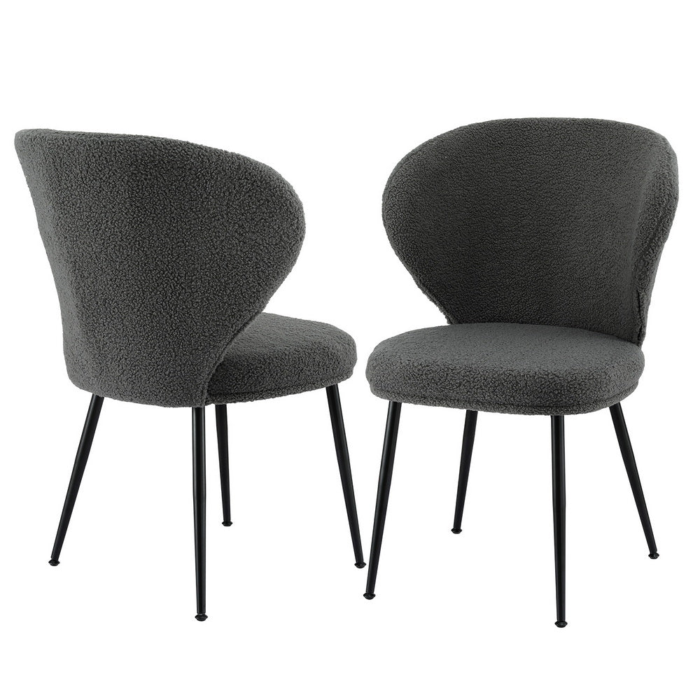Artiss 2x Dining Chairs Sherpa Boucle Wing Back Grey - Homecoze