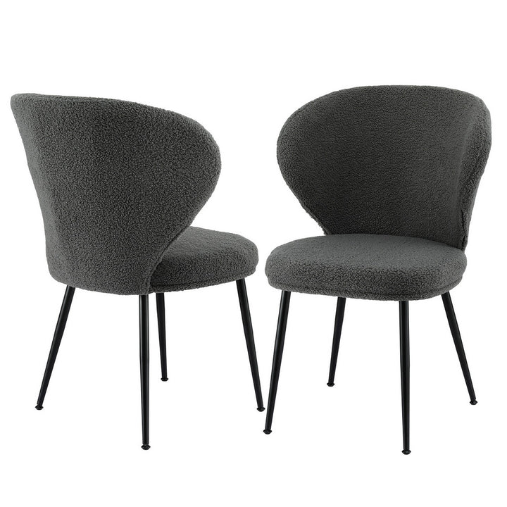 Artiss 2x Dining Chairs Sherpa Boucle Wing Back Grey - Homecoze