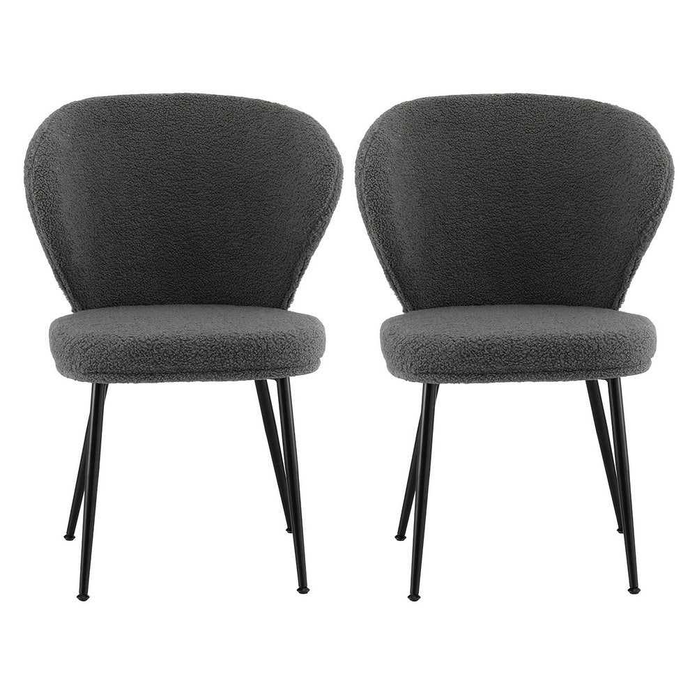 Artiss 2x Dining Chairs Sherpa Boucle Wing Back Grey - Homecoze