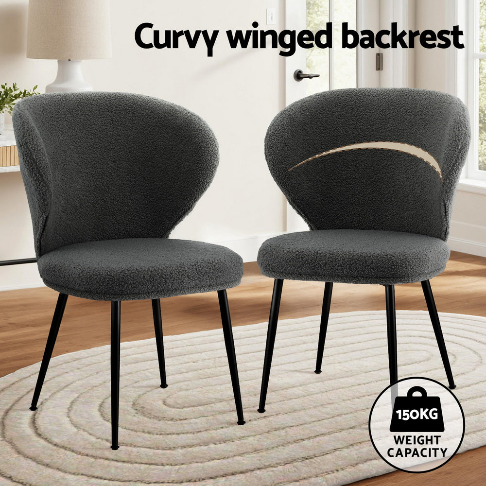 Artiss 2x Dining Chairs Sherpa Boucle Wing Back Grey - Homecoze