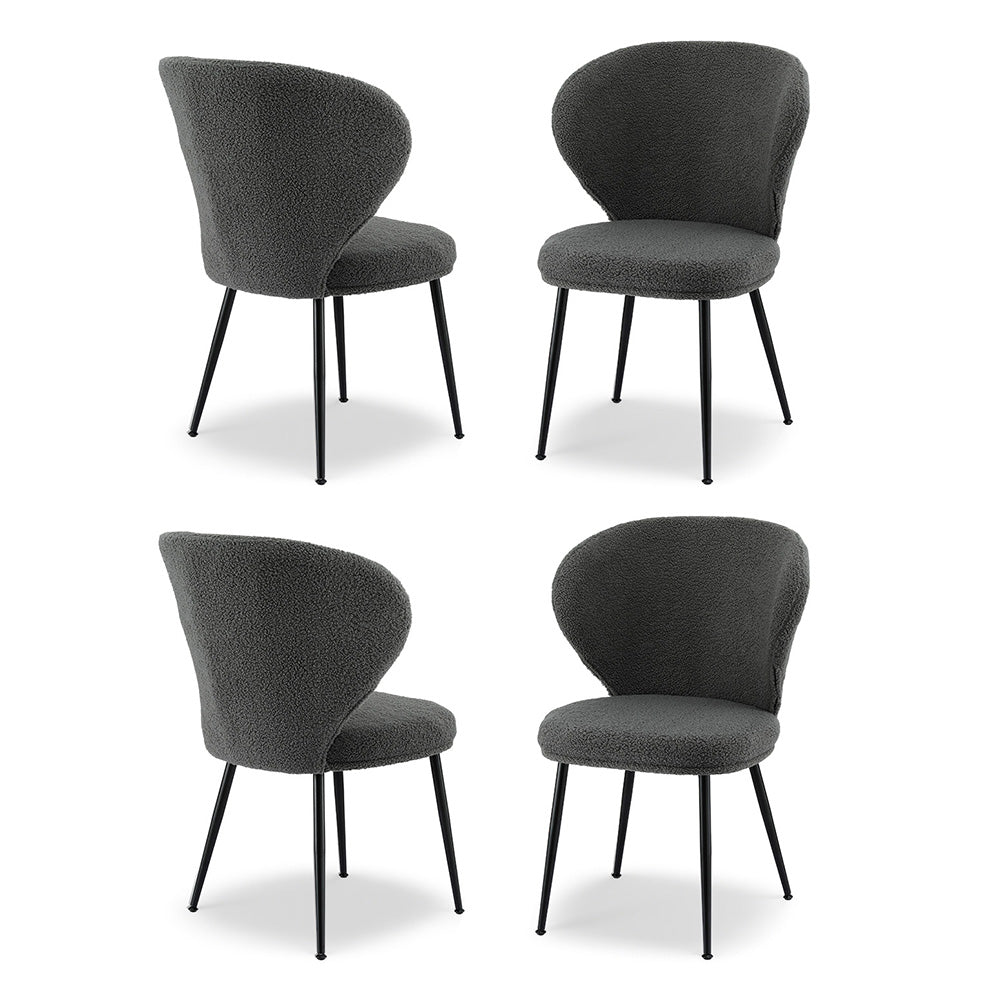Artiss 4x Dining Chairs Sherpa Boucle Wing Back Grey - Homecoze