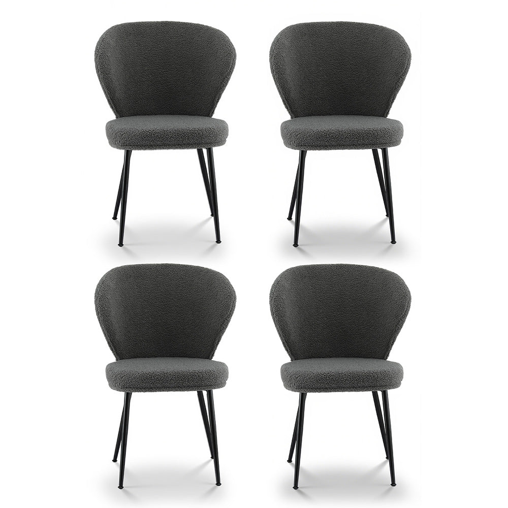 Artiss 4x Dining Chairs Sherpa Boucle Wing Back Grey - Homecoze