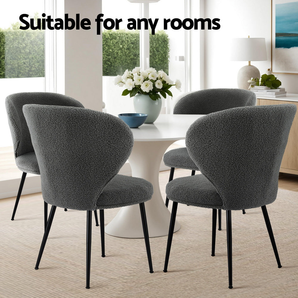 Artiss 4x Dining Chairs Sherpa Boucle Wing Back Grey - Homecoze