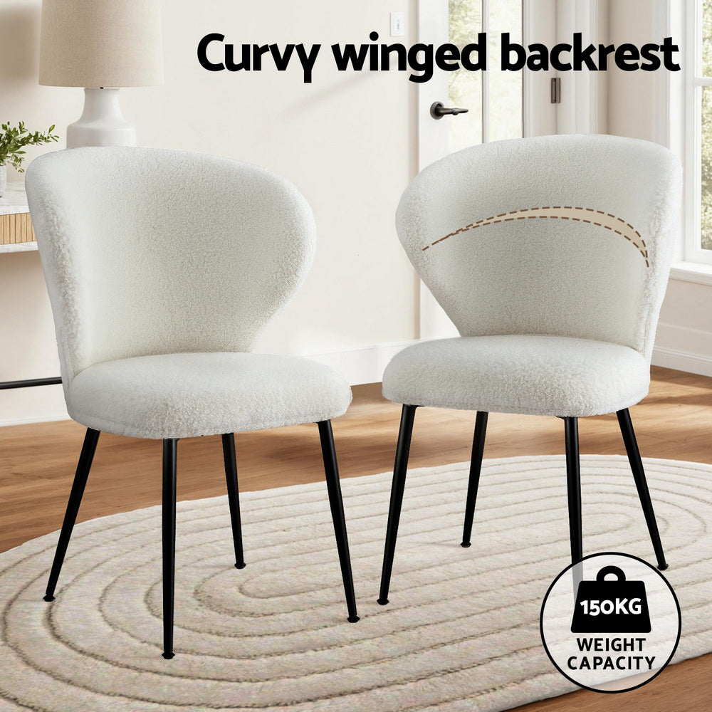 Elodie (Set of 2) Sherpa Dining Chairs - White - Homecoze