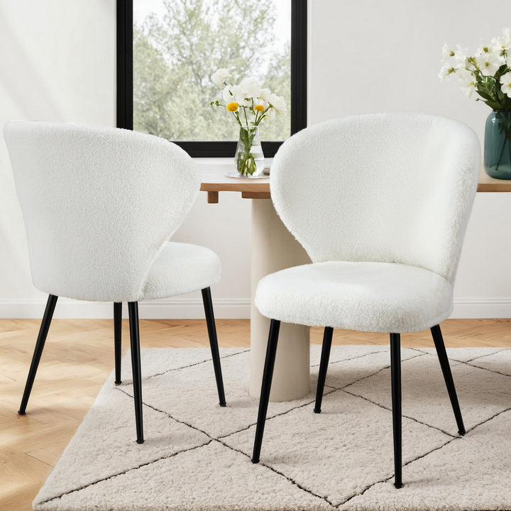 Elodie (Set of 2) Sherpa Dining Chairs - White - Homecoze