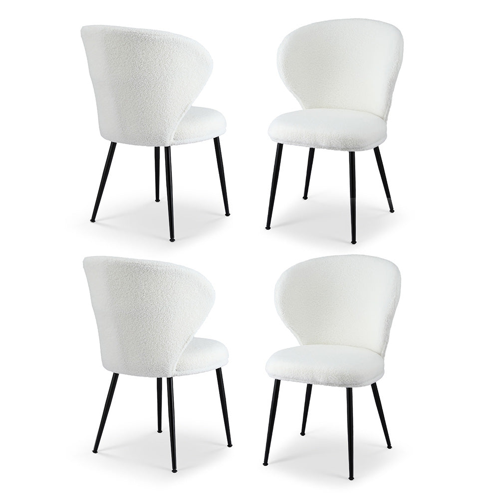 Artiss 4x Dining Chairs Sherpa Boucle Wing Back White - Homecoze