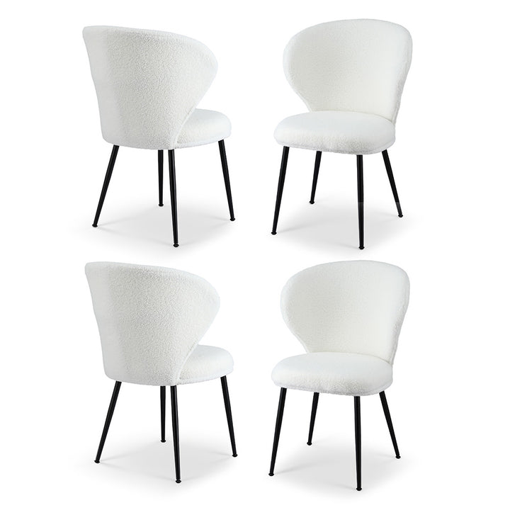 Artiss 4x Dining Chairs Sherpa Boucle Wing Back White - Homecoze
