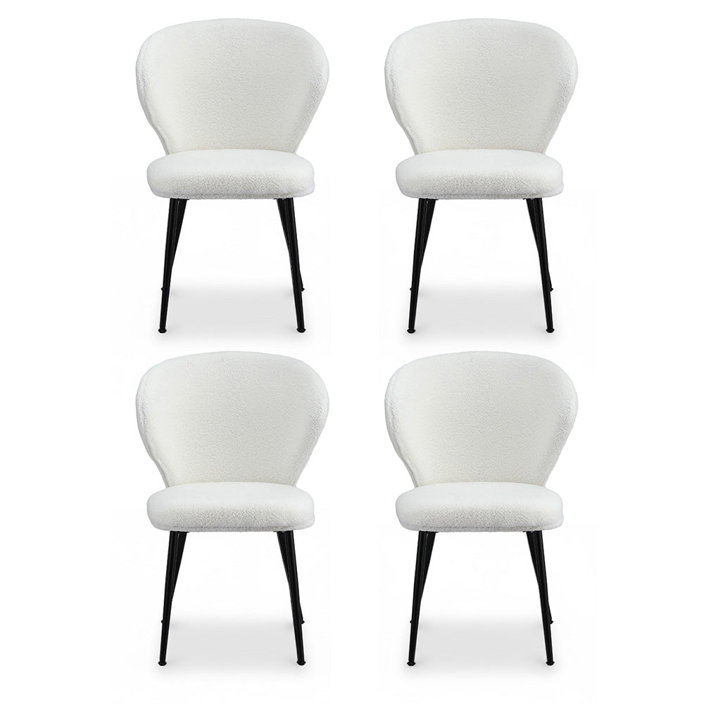 Artiss 4x Dining Chairs Sherpa Boucle Wing Back White - Homecoze