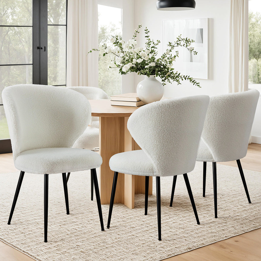 Artiss 4x Dining Chairs Sherpa Boucle Wing Back White - Homecoze