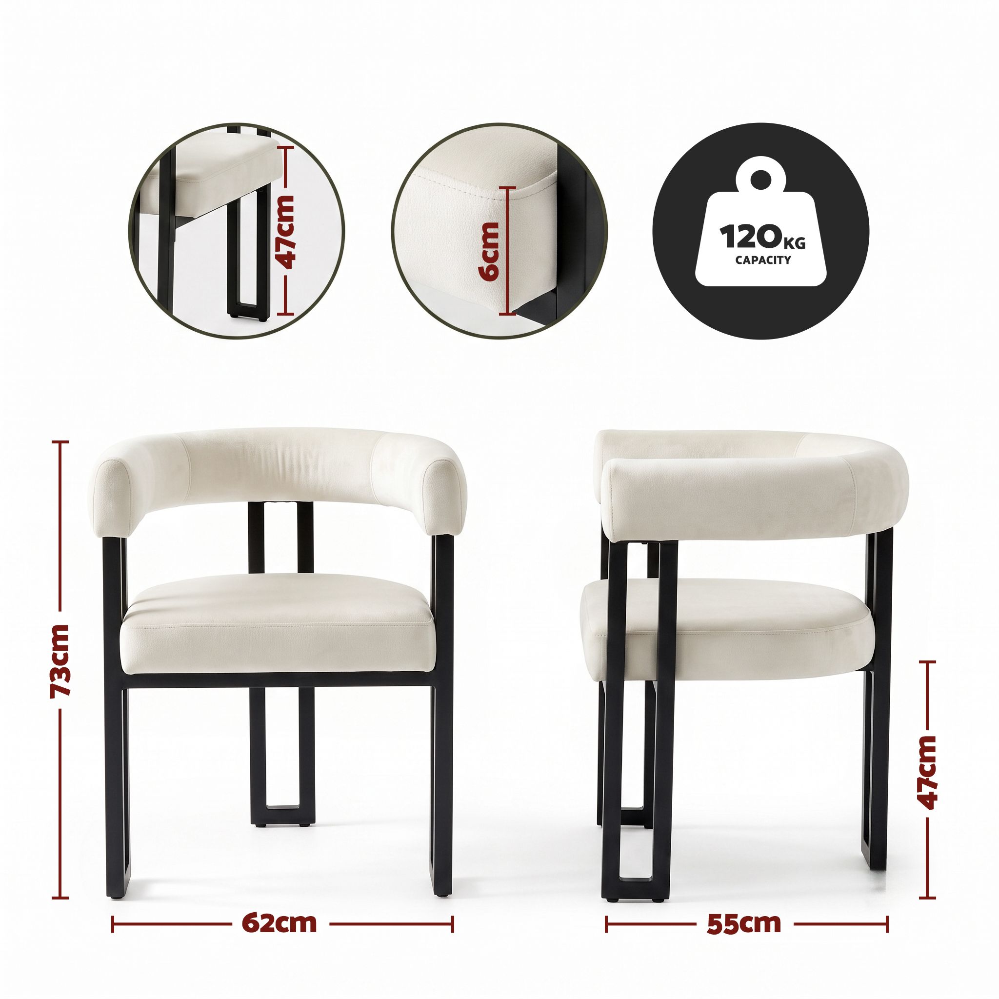 Paloma (Set of 2) Velvet Dining Armchairs - Beige