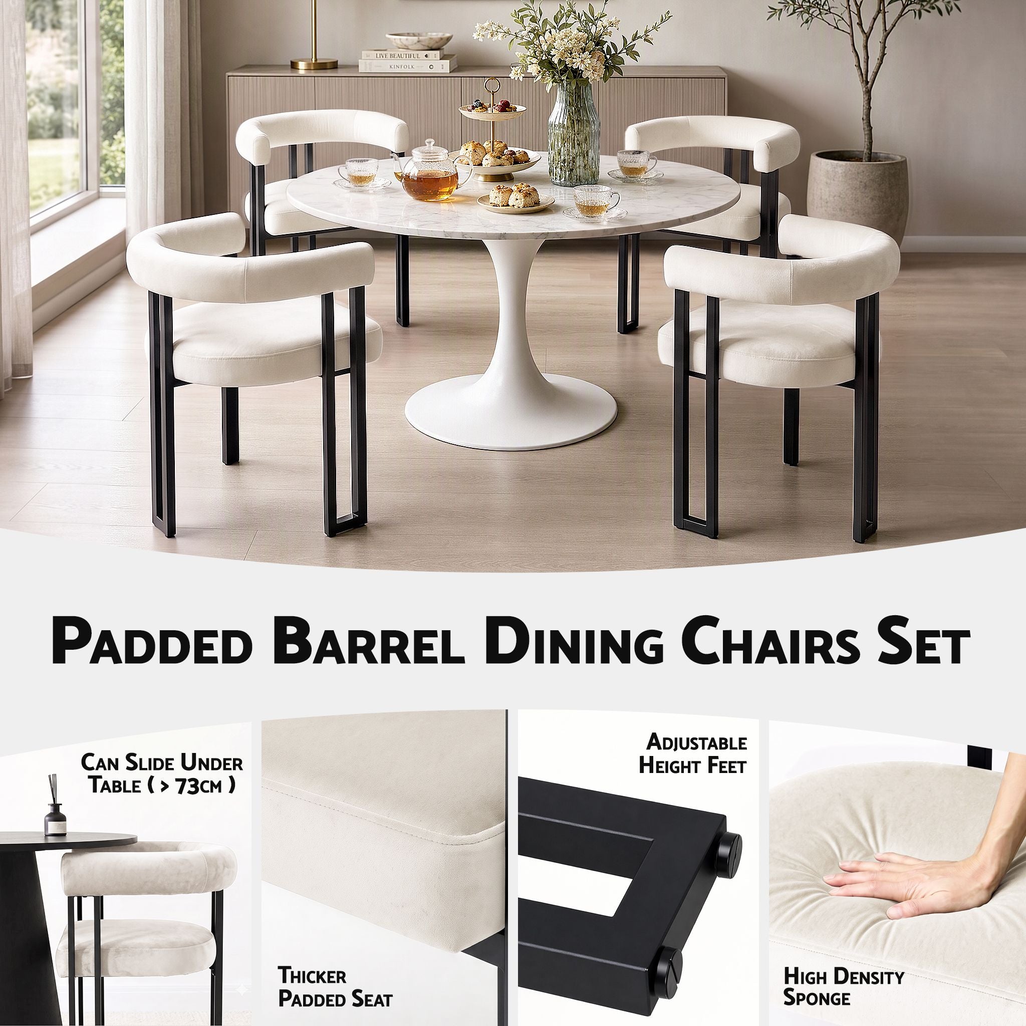 Paloma (Set of 2) Velvet Dining Armchairs - Beige