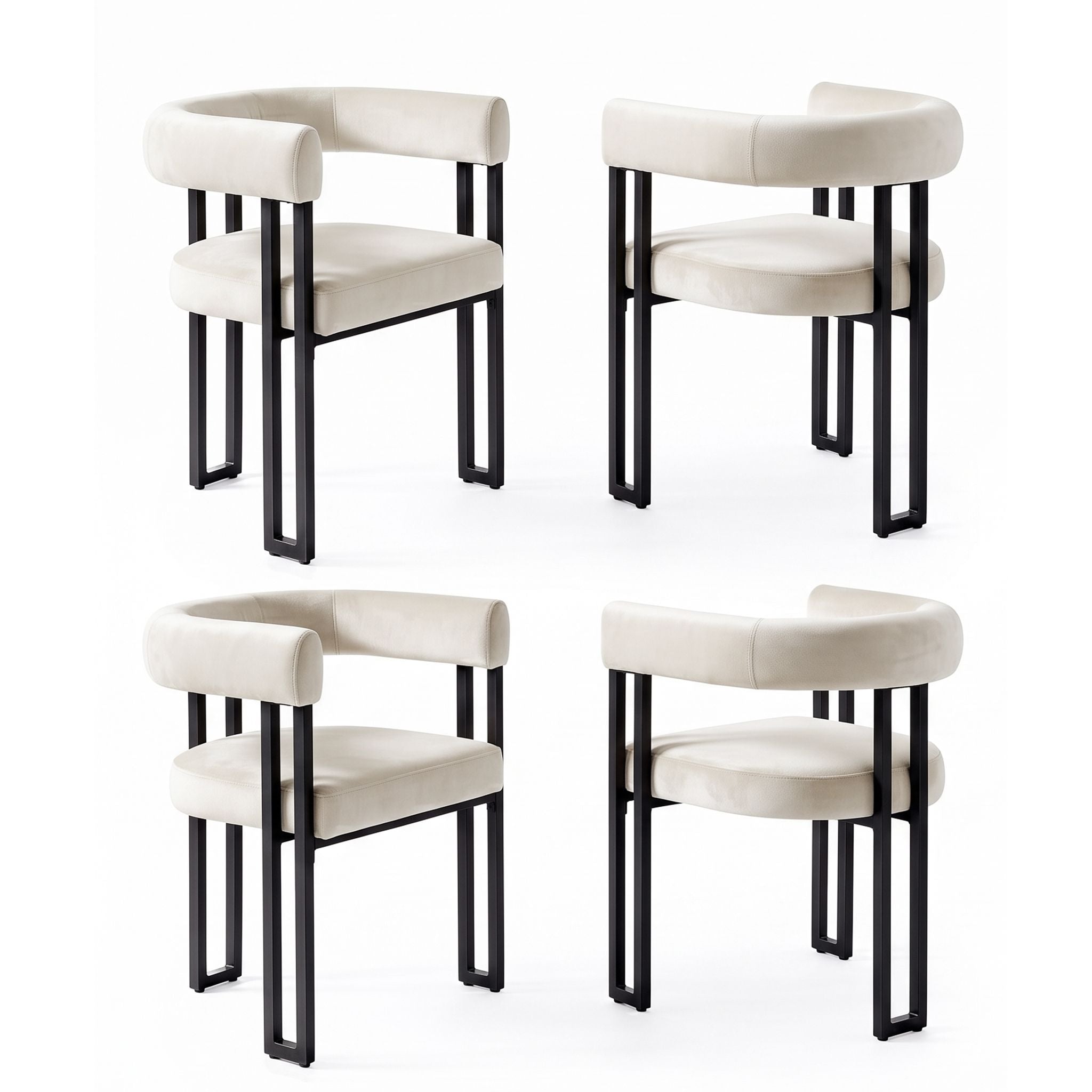 Paloma (Set of 4) Velvet Dining Armchairs - Beige