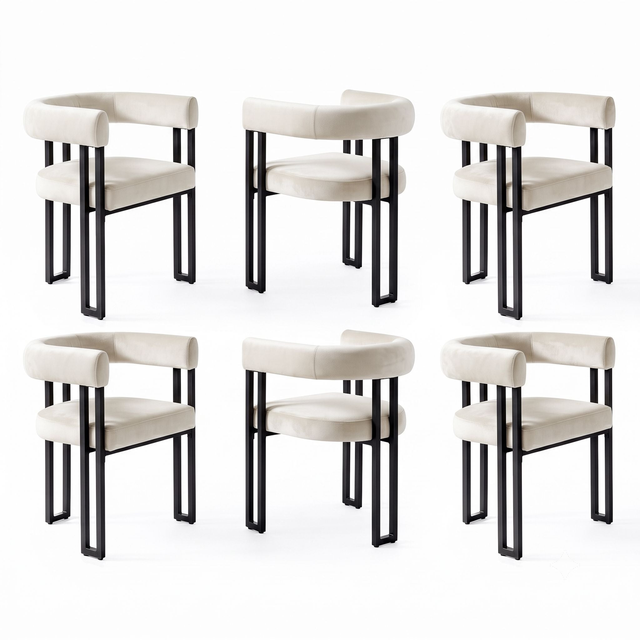 Paloma (Set of 6) Velvet Dining Armchairs - Beige