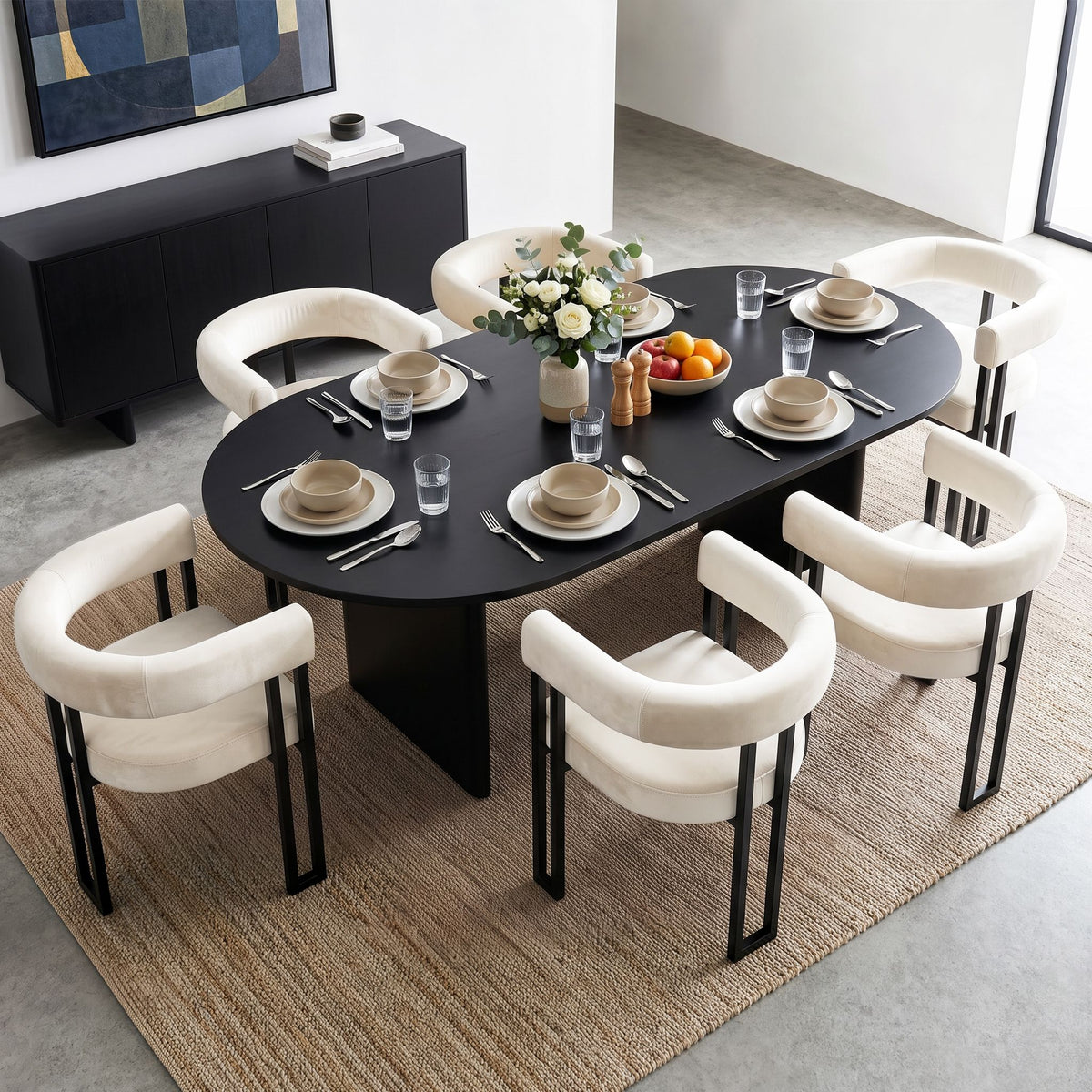 Paloma (Set of 6) Velvet Dining Armchairs - Beige