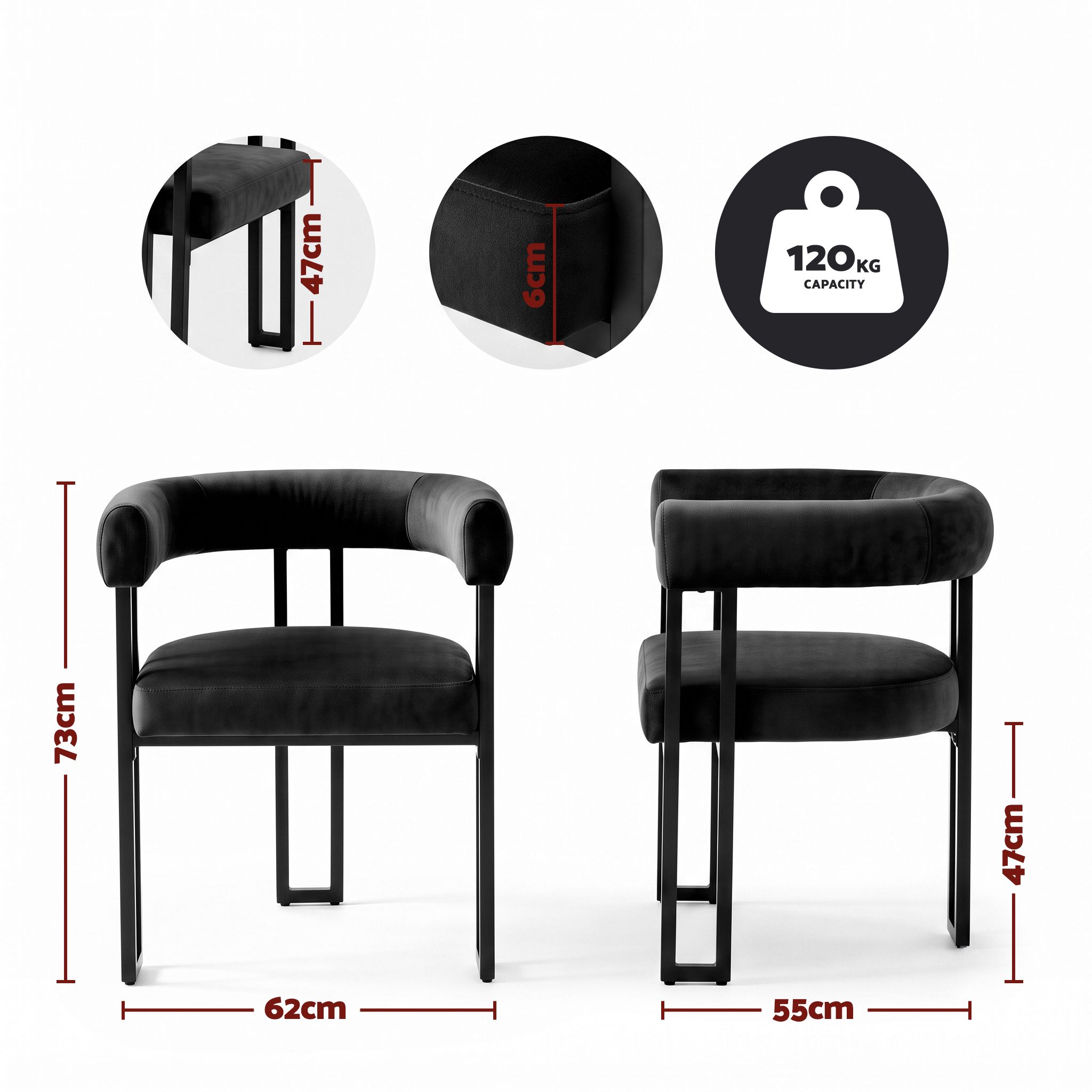 Paloma (Set of 2) Velvet Dining Armchairs - Black