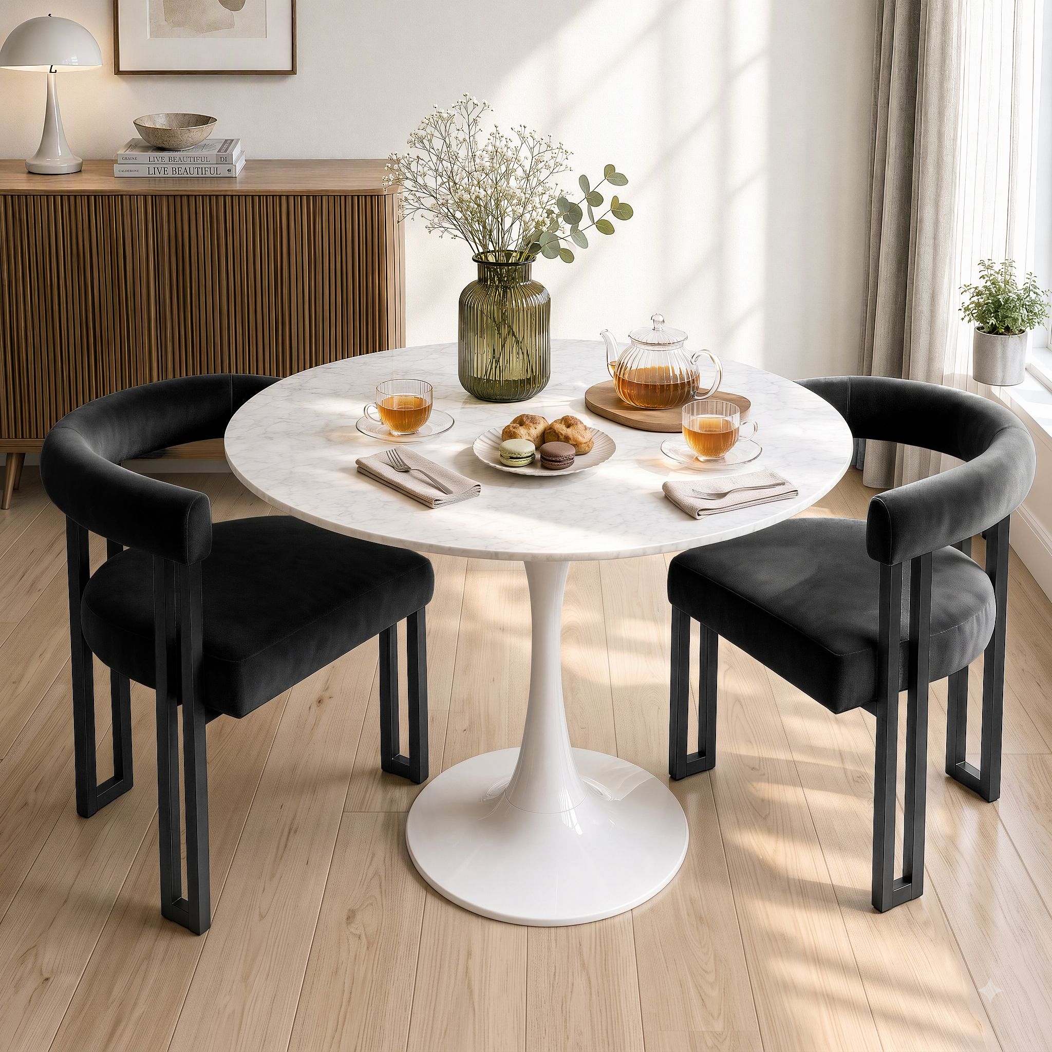Paloma (Set of 2) Velvet Dining Armchairs - Black