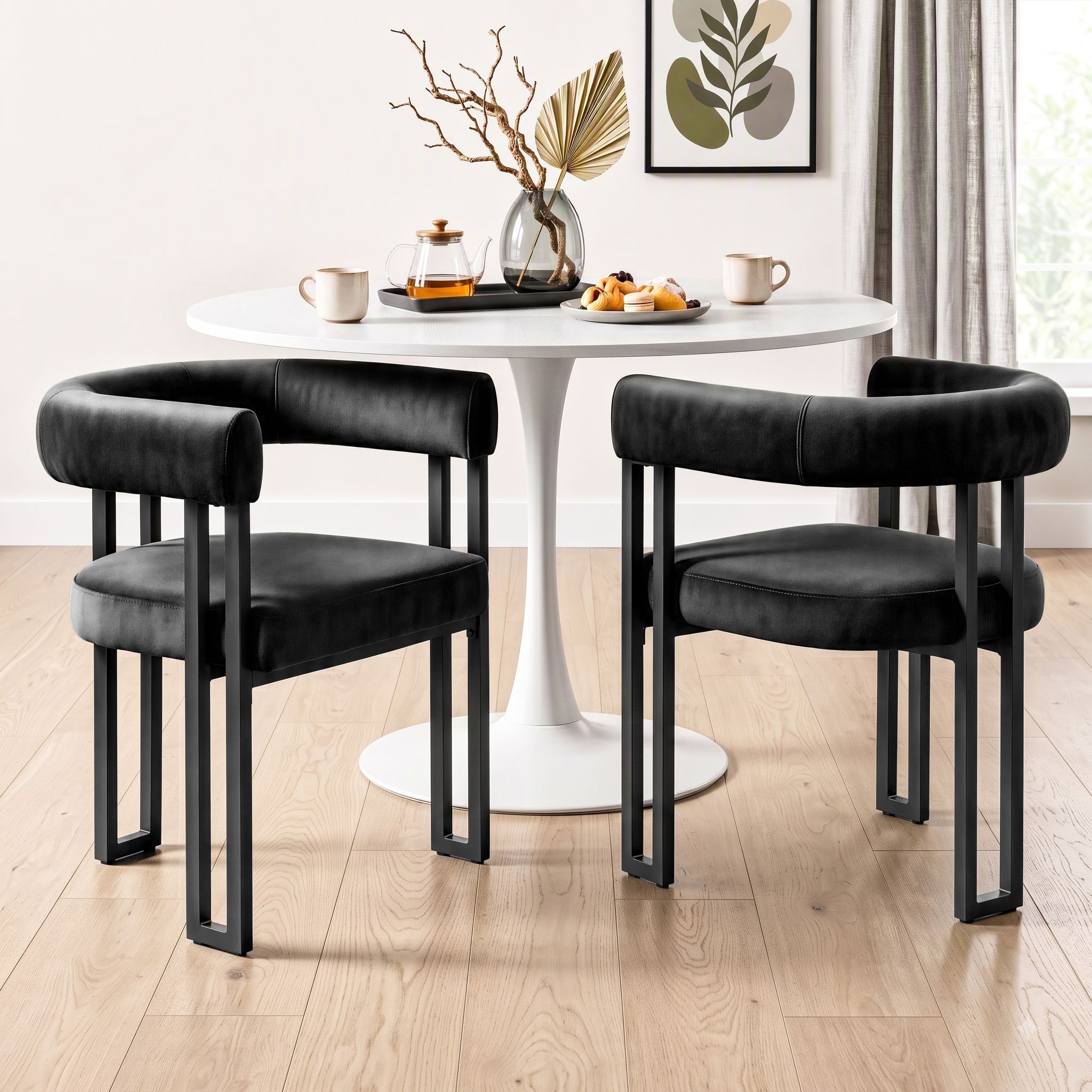 Paloma (Set of 2) Velvet Dining Armchairs - Black