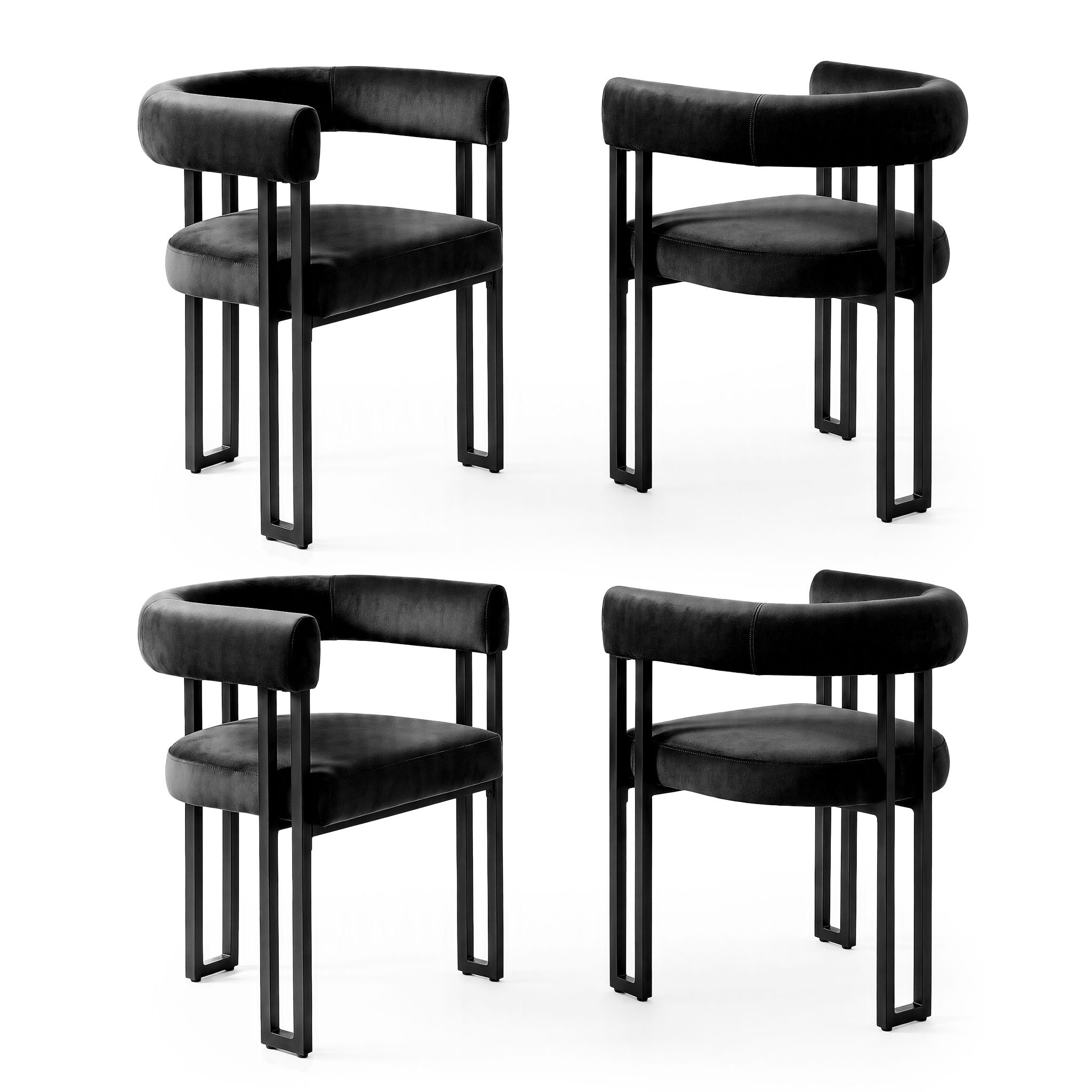 Paloma (Set of 4) Velvet Dining Armchairs - Black