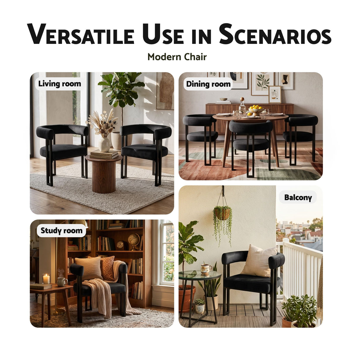 Paloma (Set of 4) Velvet Dining Armchairs - Black