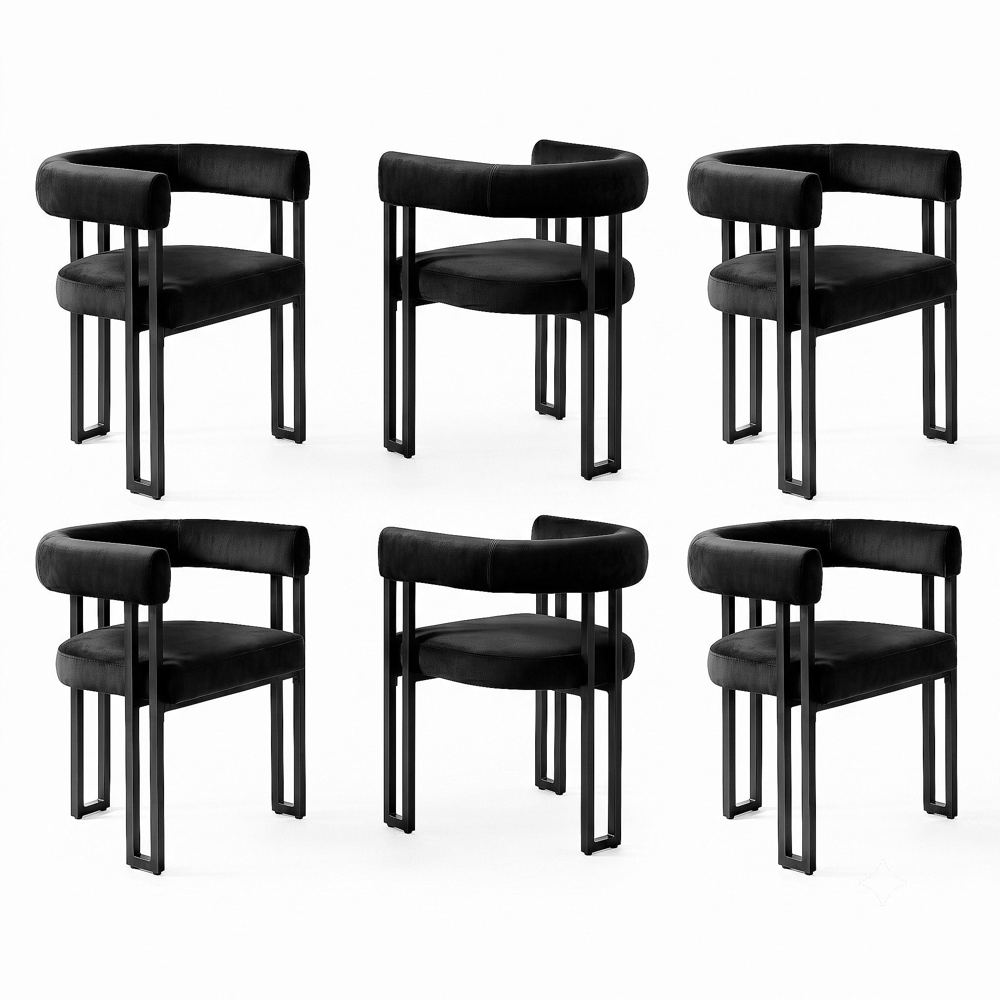 Paloma (Set of 6) Velvet Dining Armchairs - Black