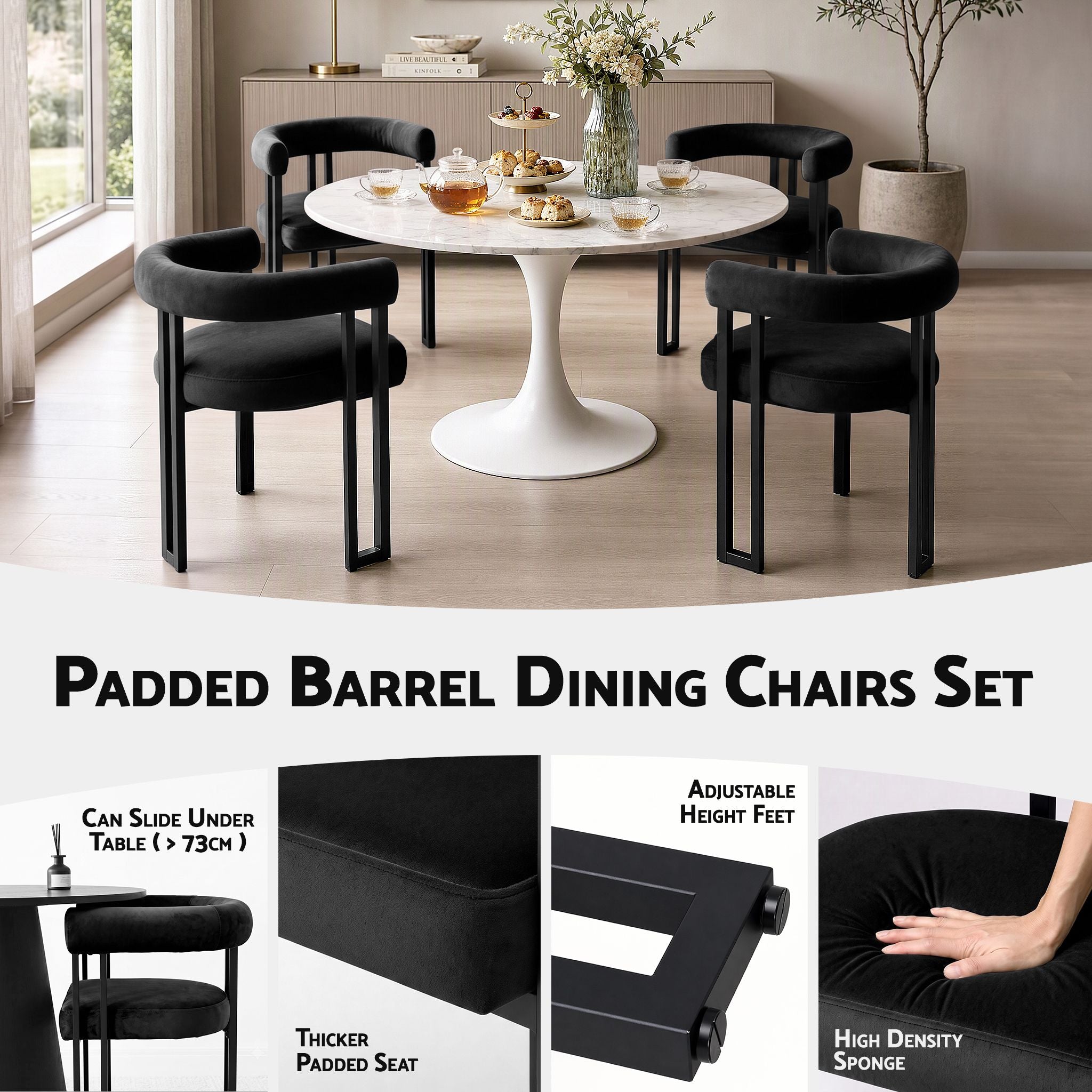Paloma (Set of 6) Velvet Dining Armchairs - Black