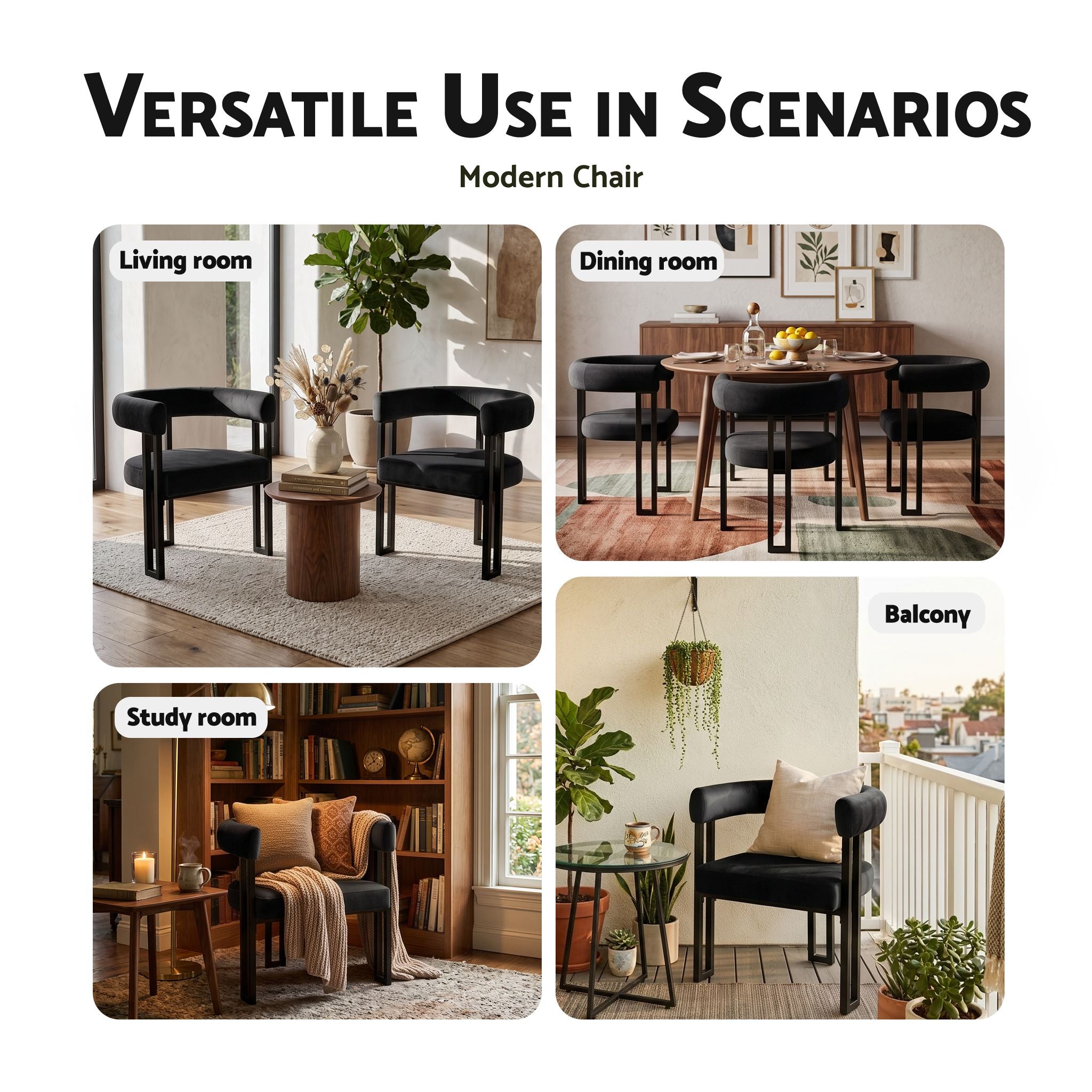 Paloma (Set of 6) Velvet Dining Armchairs - Black