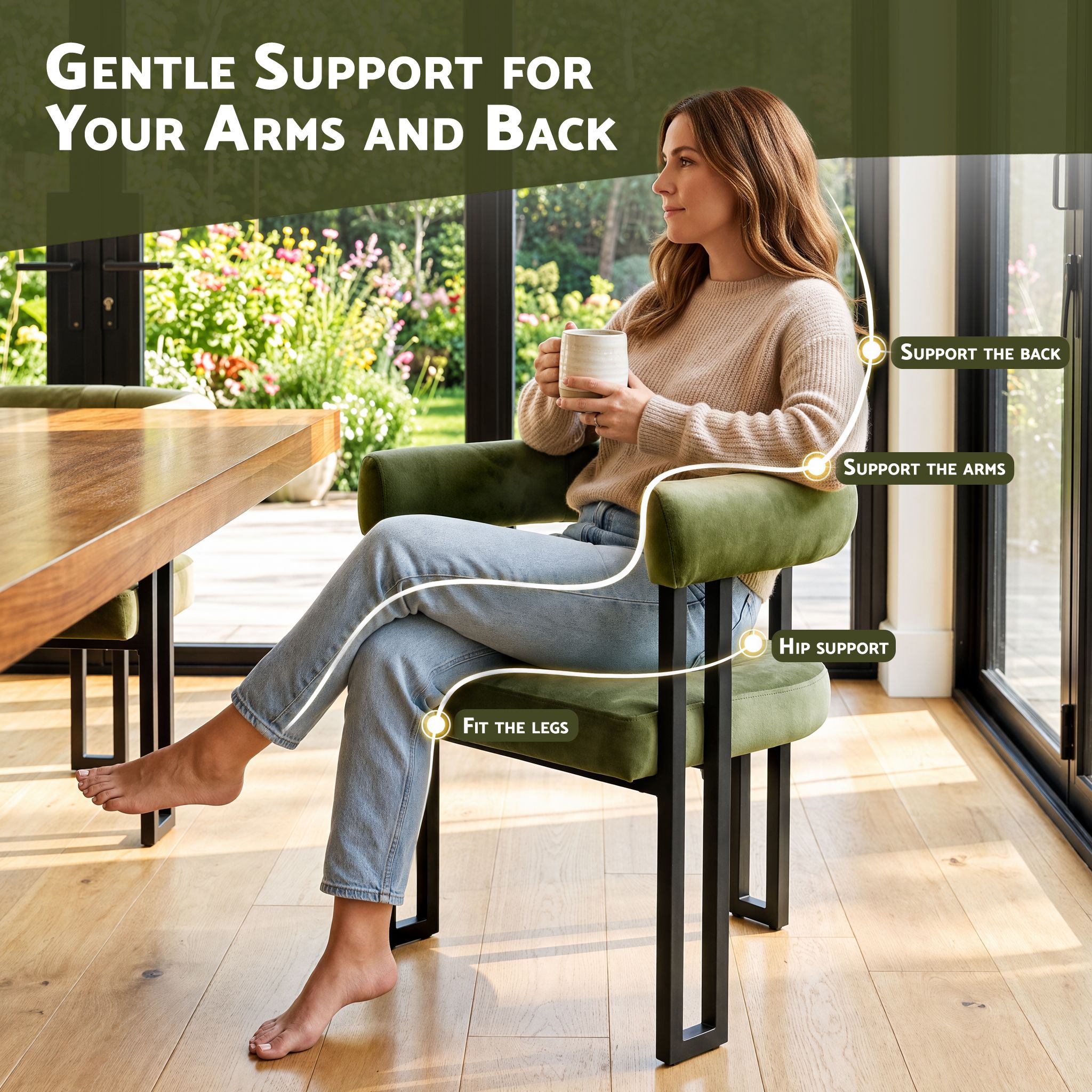 Paloma (Set of 2) Velvet Dining Armchairs - Green