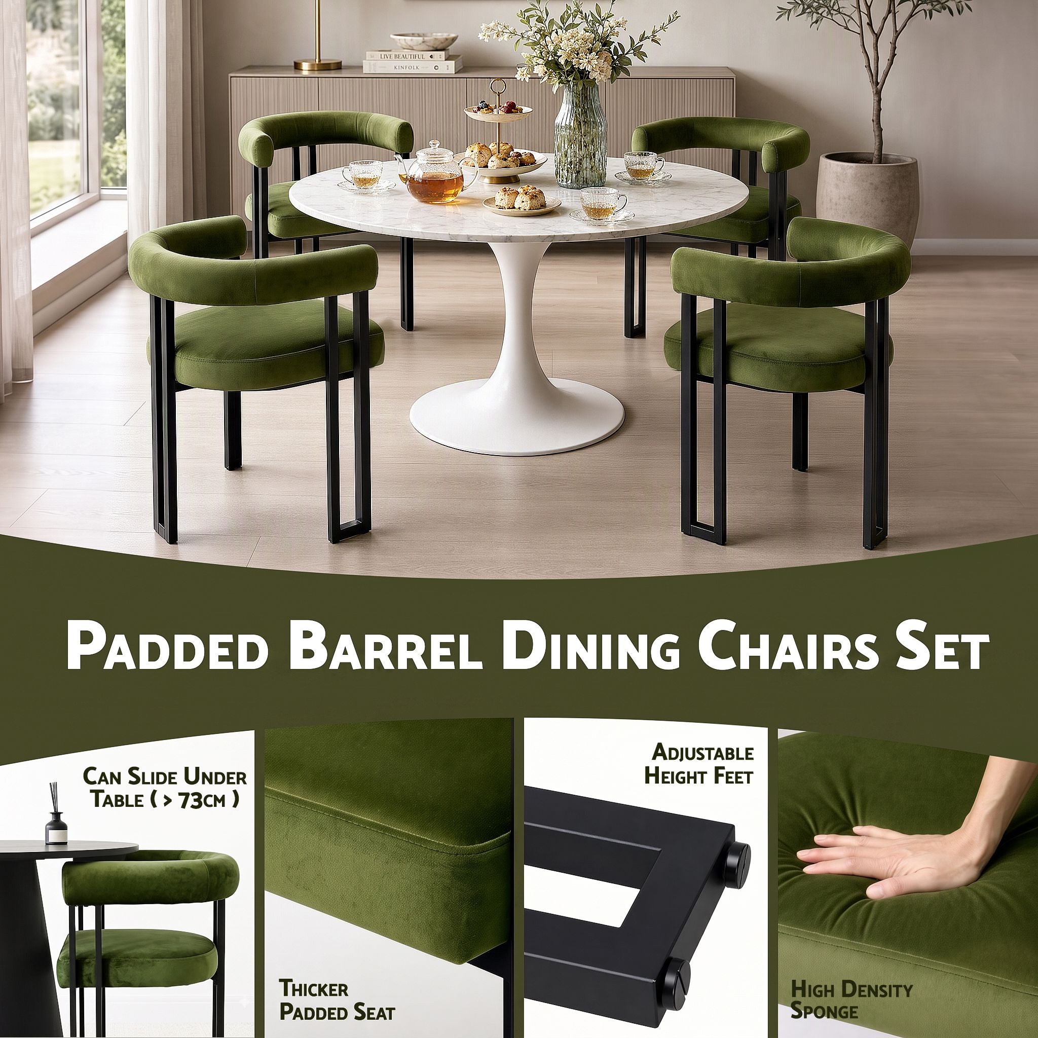 Paloma (Set of 2) Velvet Dining Armchairs - Green