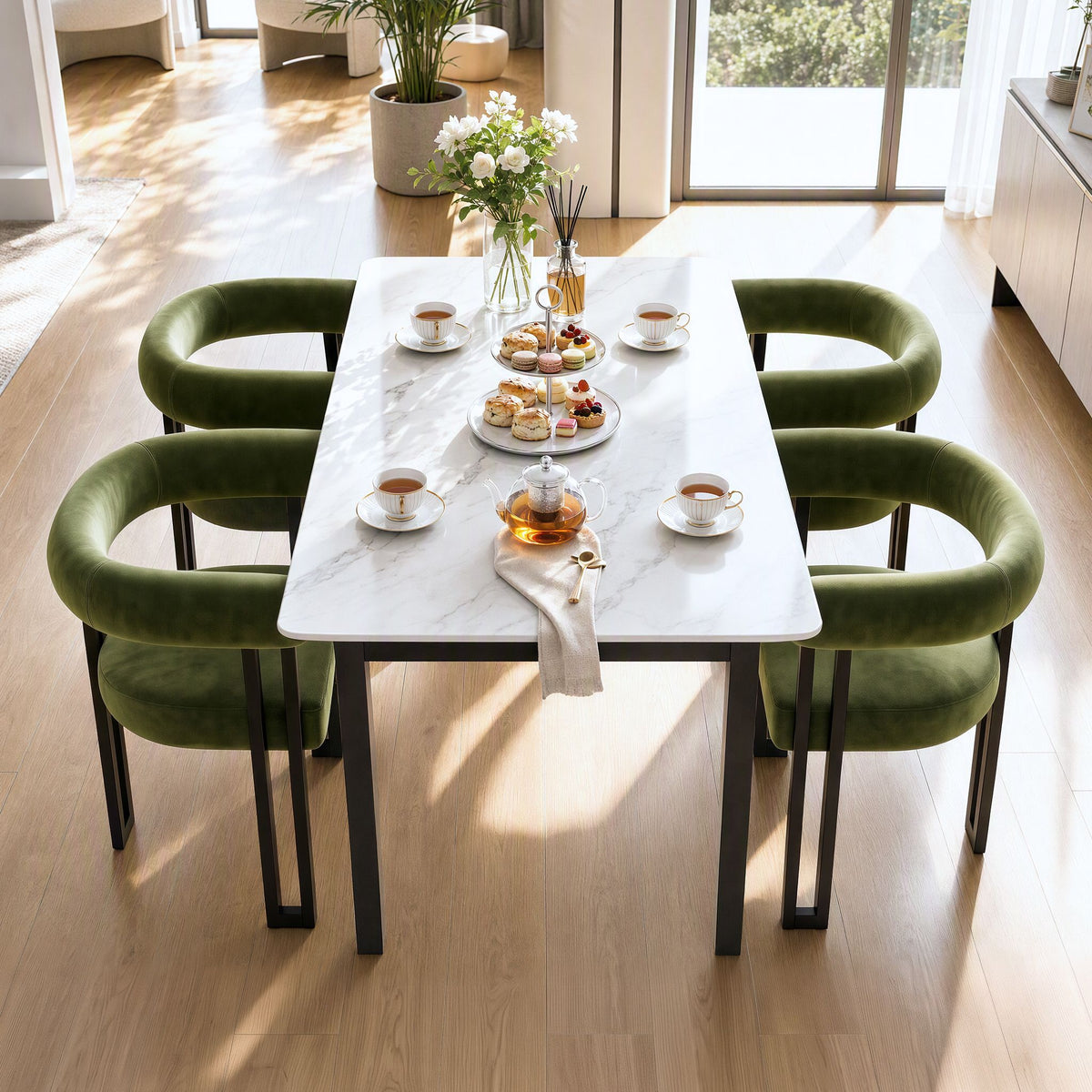 Paloma (Set of 4) Velvet Dining Armchairs - Green
