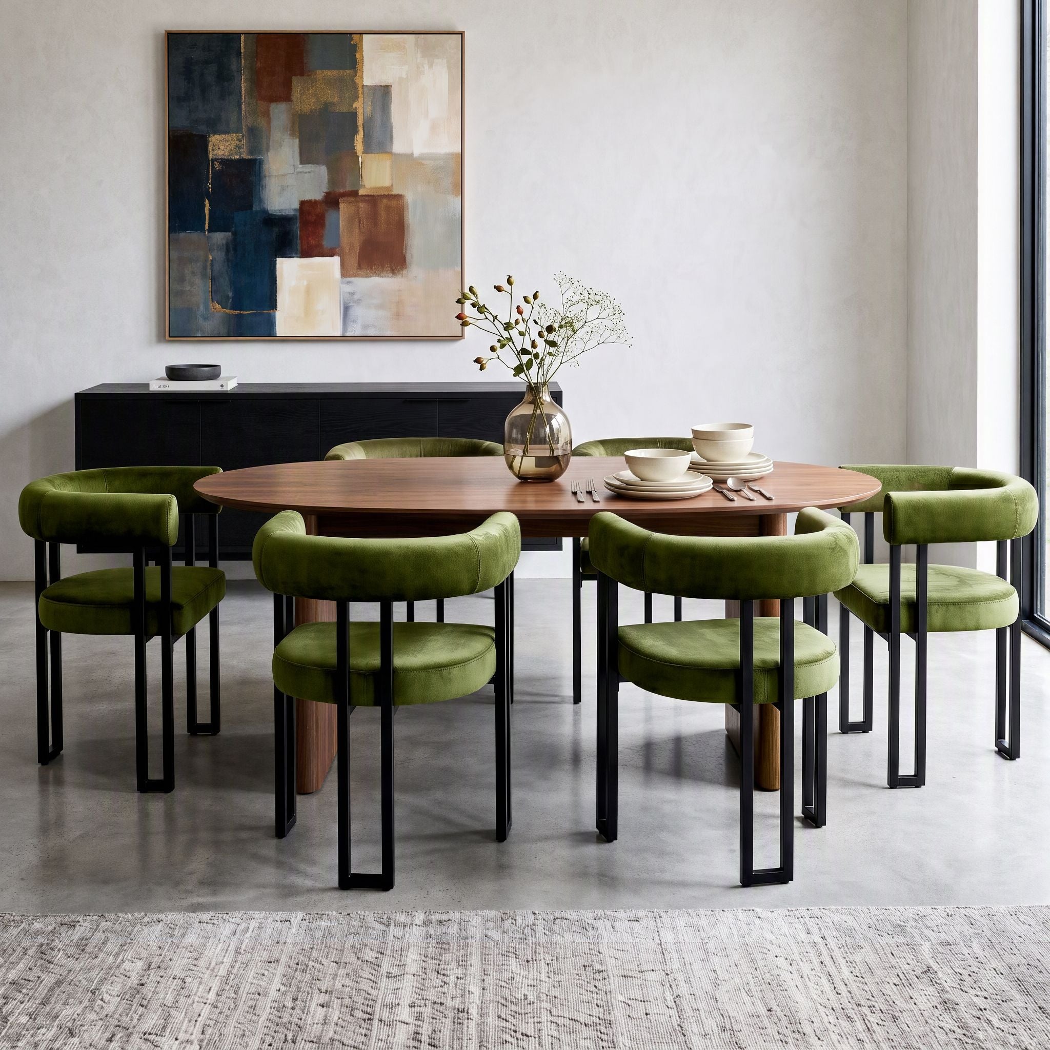 Paloma (Set of 6) Velvet Dining Armchairs - Green
