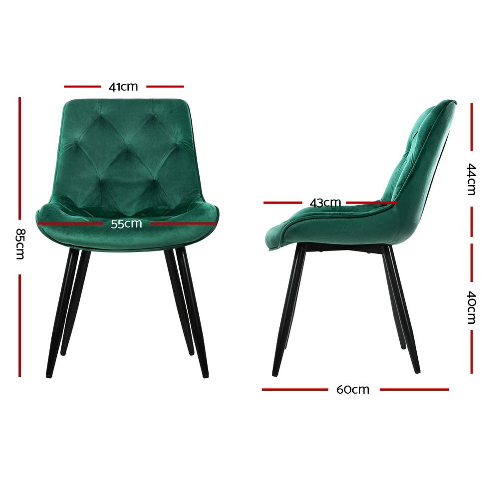 Set of 2 Plush Velvet Modern Feature Dining Chairs - Green - Homecoze