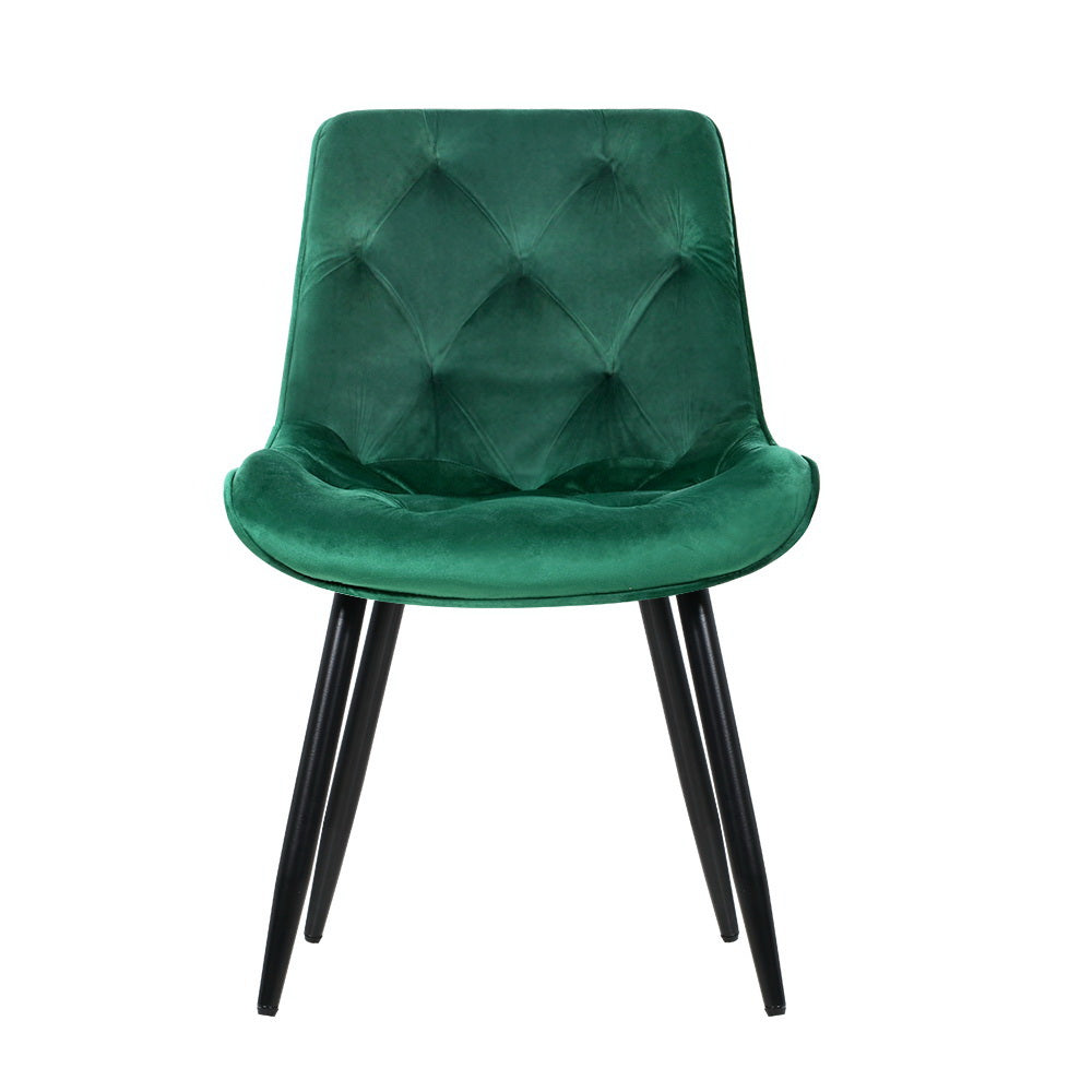 Set of 2 Plush Velvet Modern Feature Dining Chairs - Green - Homecoze