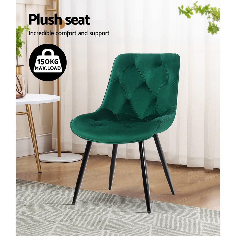 Set of 2 Plush Velvet Modern Feature Dining Chairs - Green - Homecoze