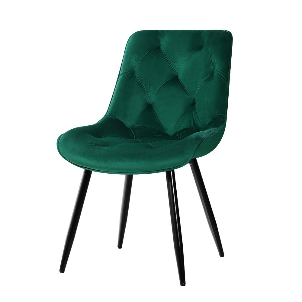 Set of 2 Plush Velvet Modern Feature Dining Chairs - Green - Homecoze