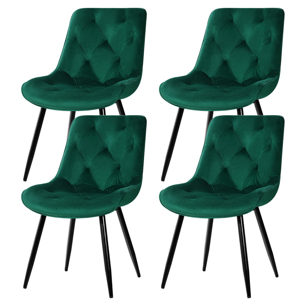 Artiss Dining Chairs Set of 4 Velvet Diamond Tufted Green - Homecoze
