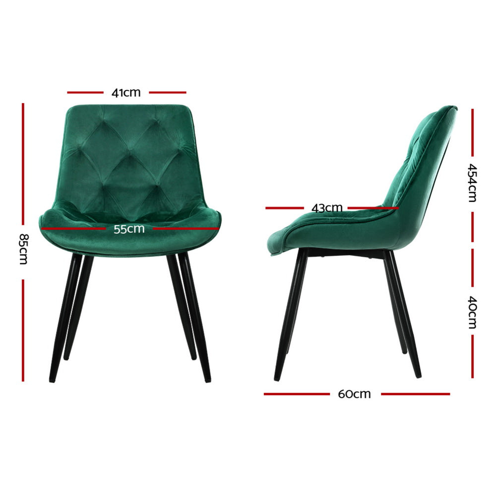 Artiss Dining Chairs Set of 4 Velvet Diamond Tufted Green - Homecoze