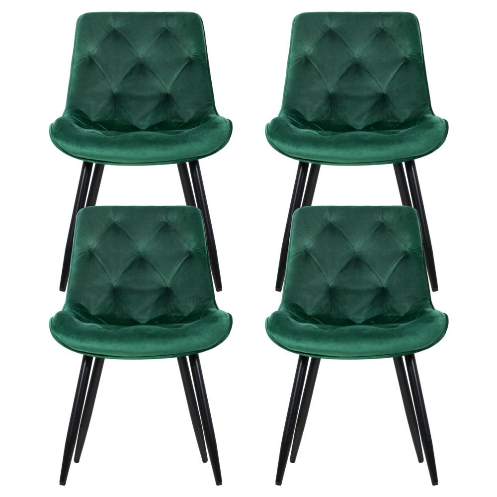 Artiss Dining Chairs Set of 4 Velvet Diamond Tufted Green - Homecoze