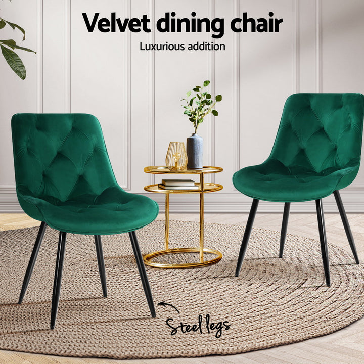 Artiss Dining Chairs Set of 4 Velvet Diamond Tufted Green - Homecoze