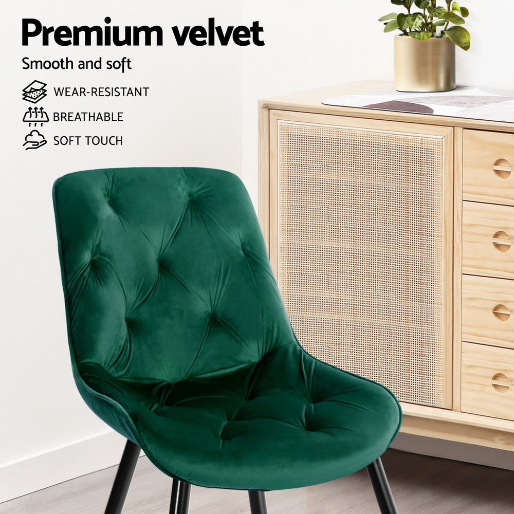 Artiss Dining Chairs Set of 4 Velvet Diamond Tufted Green - Homecoze