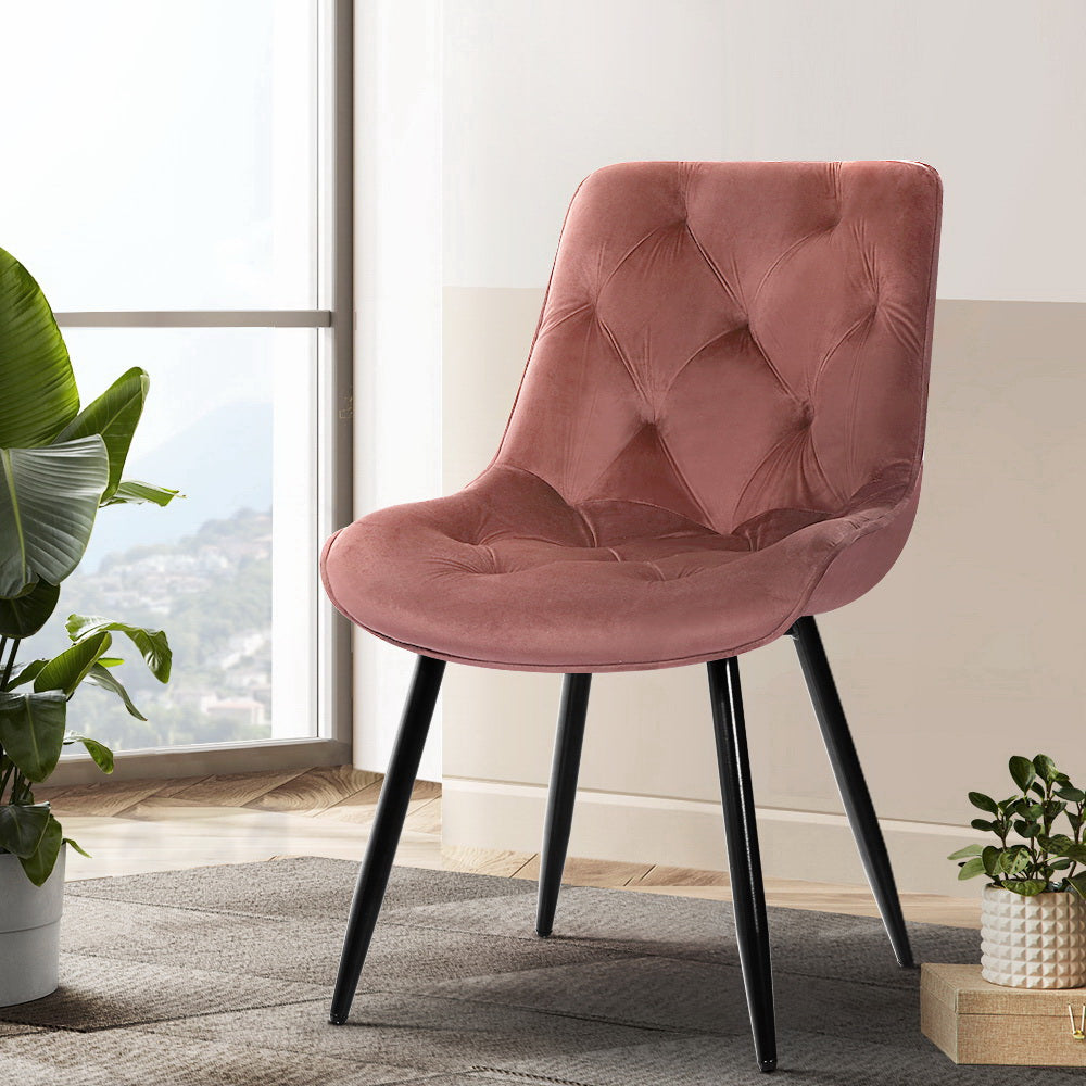Set of 2 Plush Velvet Dining Chairs - Pink - Homecoze