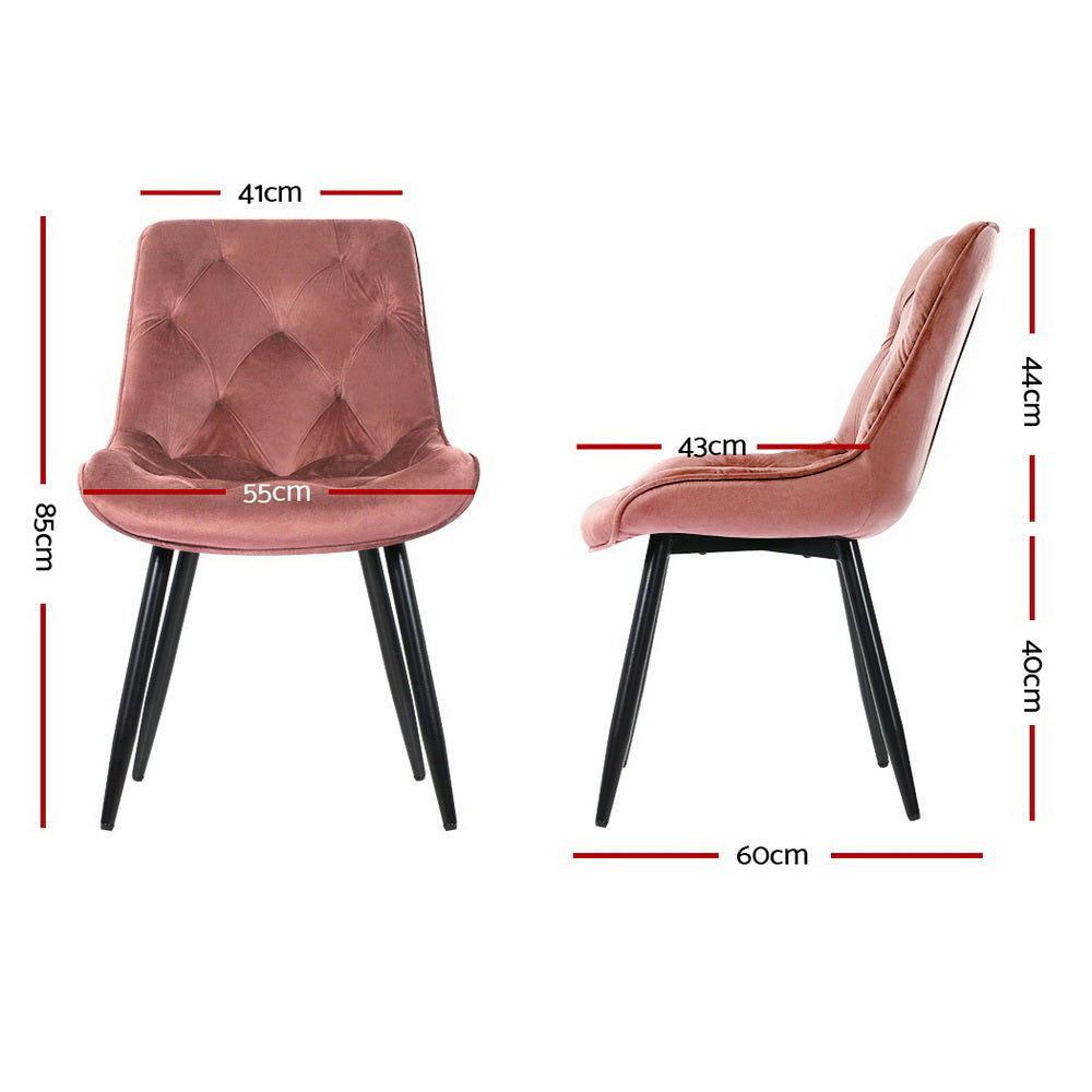 Set of 2 Plush Velvet Dining Chairs - Pink - Homecoze