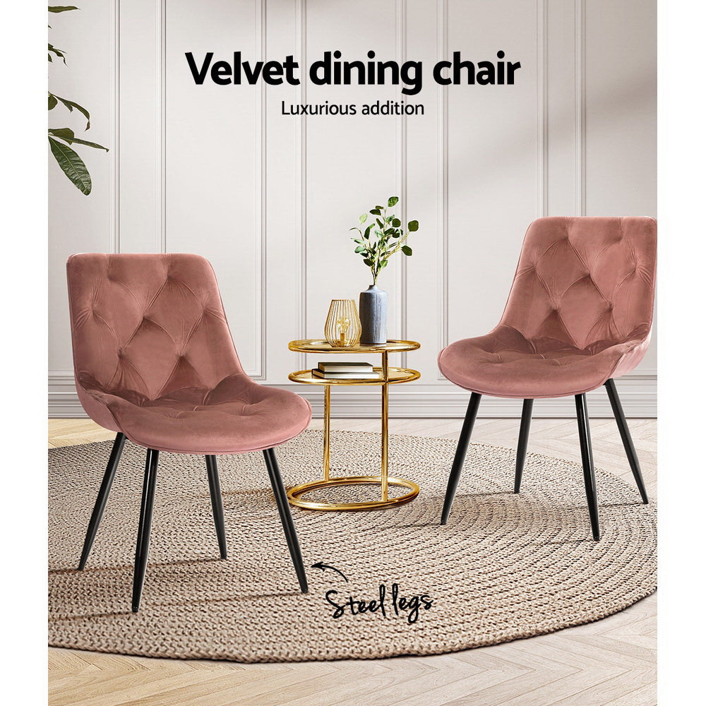 Set of 2 Plush Velvet Dining Chairs - Pink - Homecoze