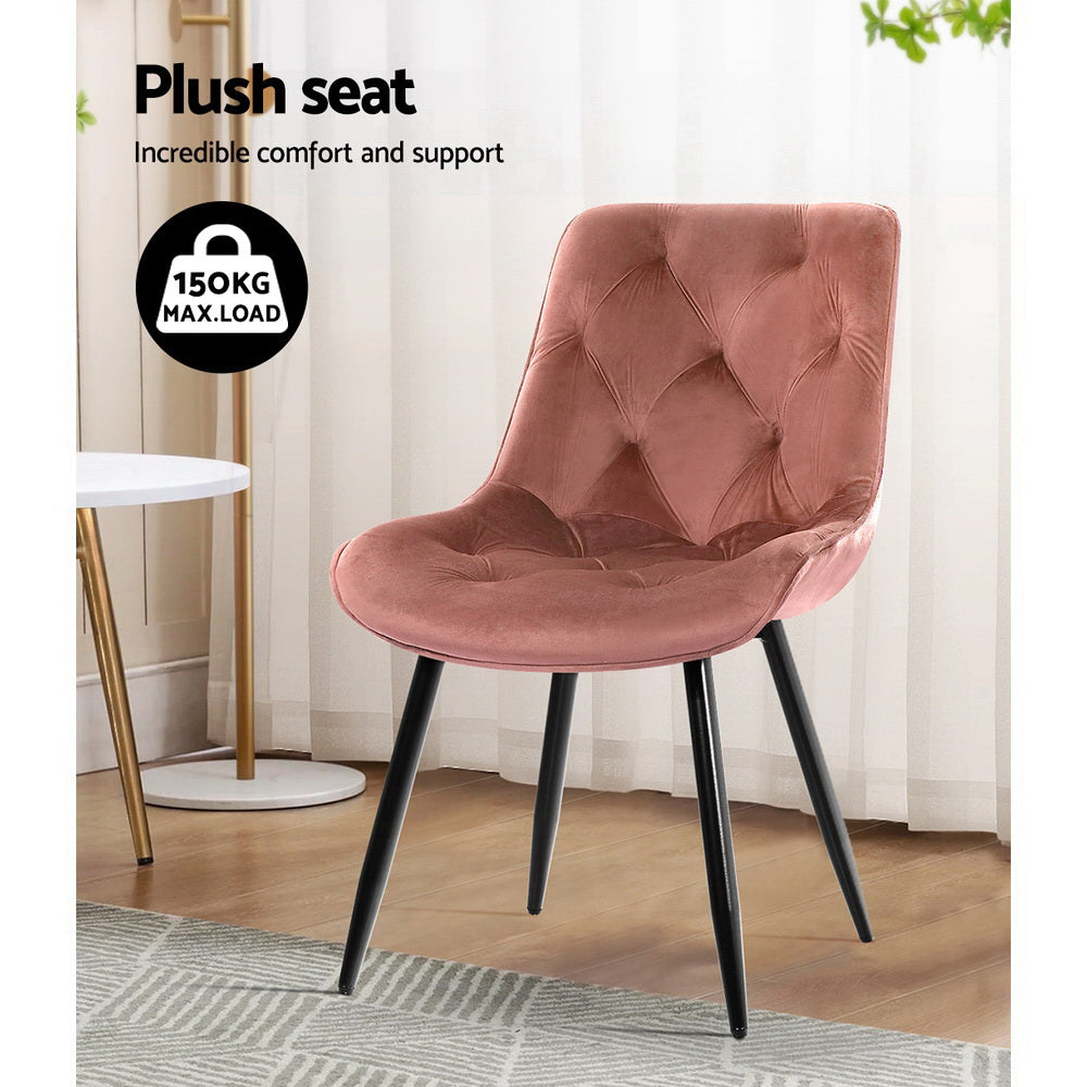 Set of 2 Plush Velvet Dining Chairs - Pink - Homecoze